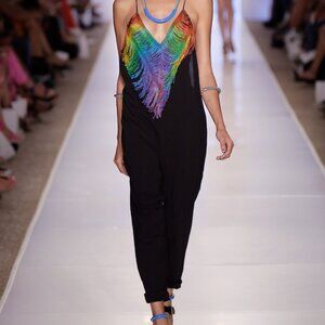 Mara Hoffman black crepe fringe jumpsuit